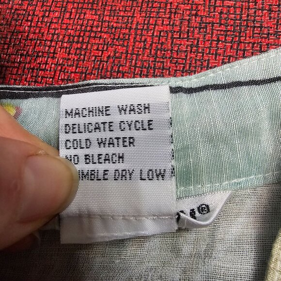 Citron Watercolor Floral Linen Silk Button Up Shirt XS Mandarin Collar Coastal - Picture 9 of 9